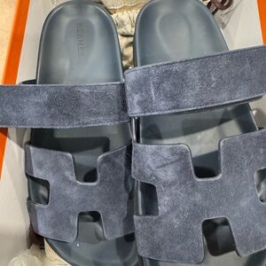 EUC Hermès Chypre Blue Suede Sandals Size 38.5